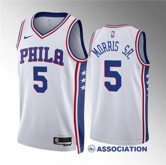 Men%27s Philadelphia 76ers #5 Marcus Morris Sr White Association Edition Stitched Jersey Dzhi->philadelphia 76ers->NBA Jersey